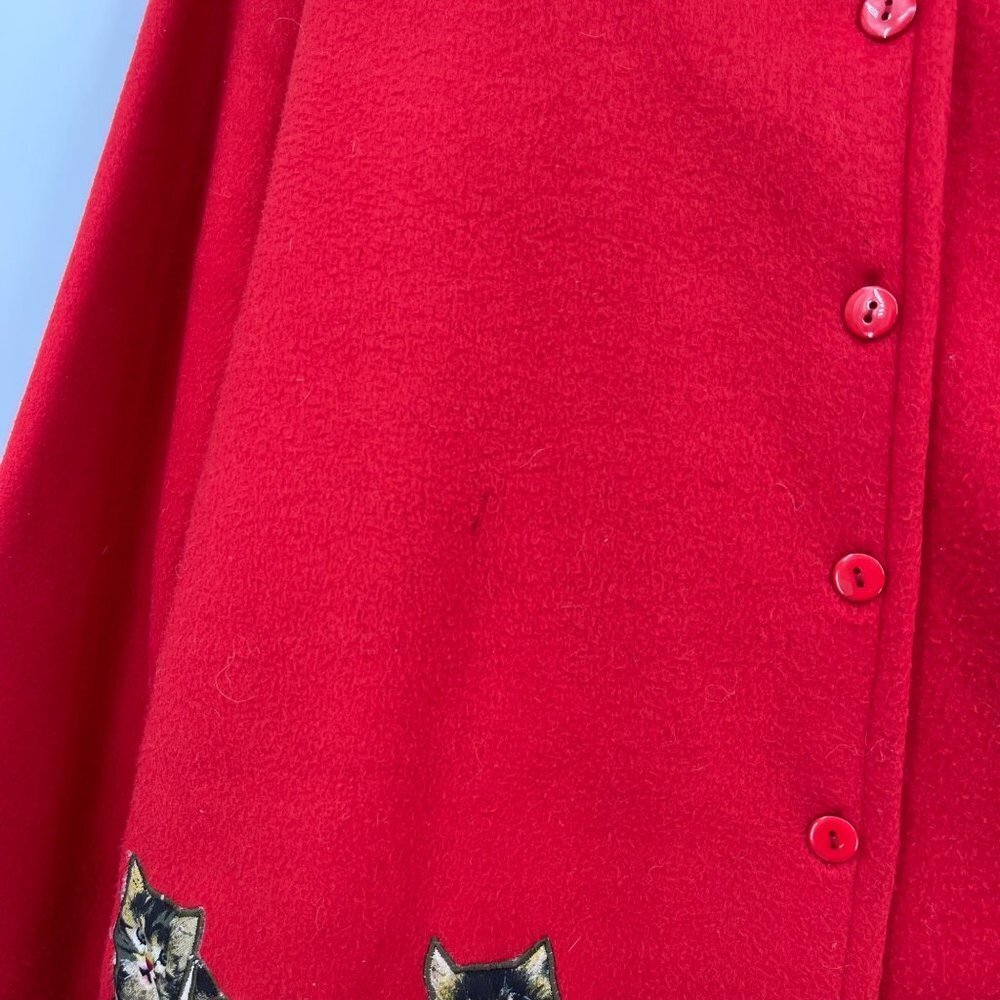 Take Two Women's Fleece‎ Button Up Kitten Jacket Size L Embroidered Red Grandma - Picture 5 of 11